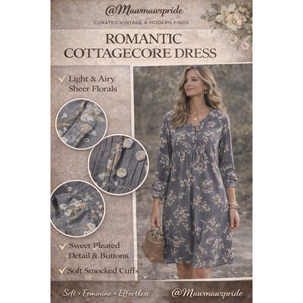 LC Lauren Conrad Size 8‎ Gray Blue Cottagecore Boho Knee Length Sheer Dress
